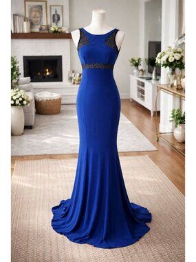 Cache Royal Blue Evening Gown Size 2 Lace Back Bodycon Maxi Formal Prom Dress